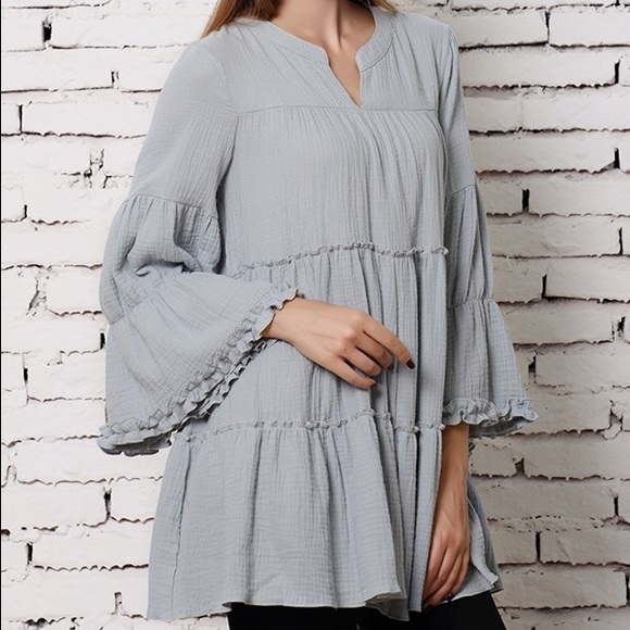 Gray peasant top/Tunic S-2X - Picture 2 of 3