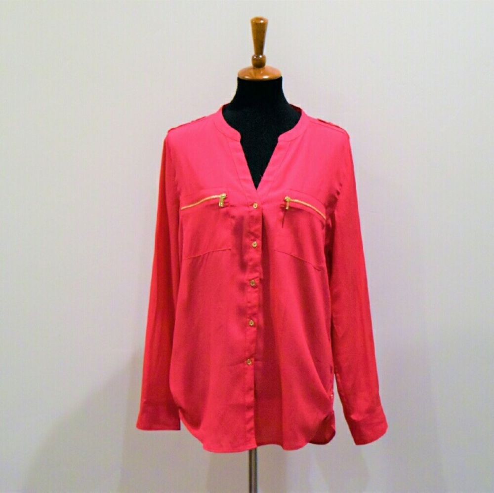 Calvin Klein Zip-Pocket Utility Blouse