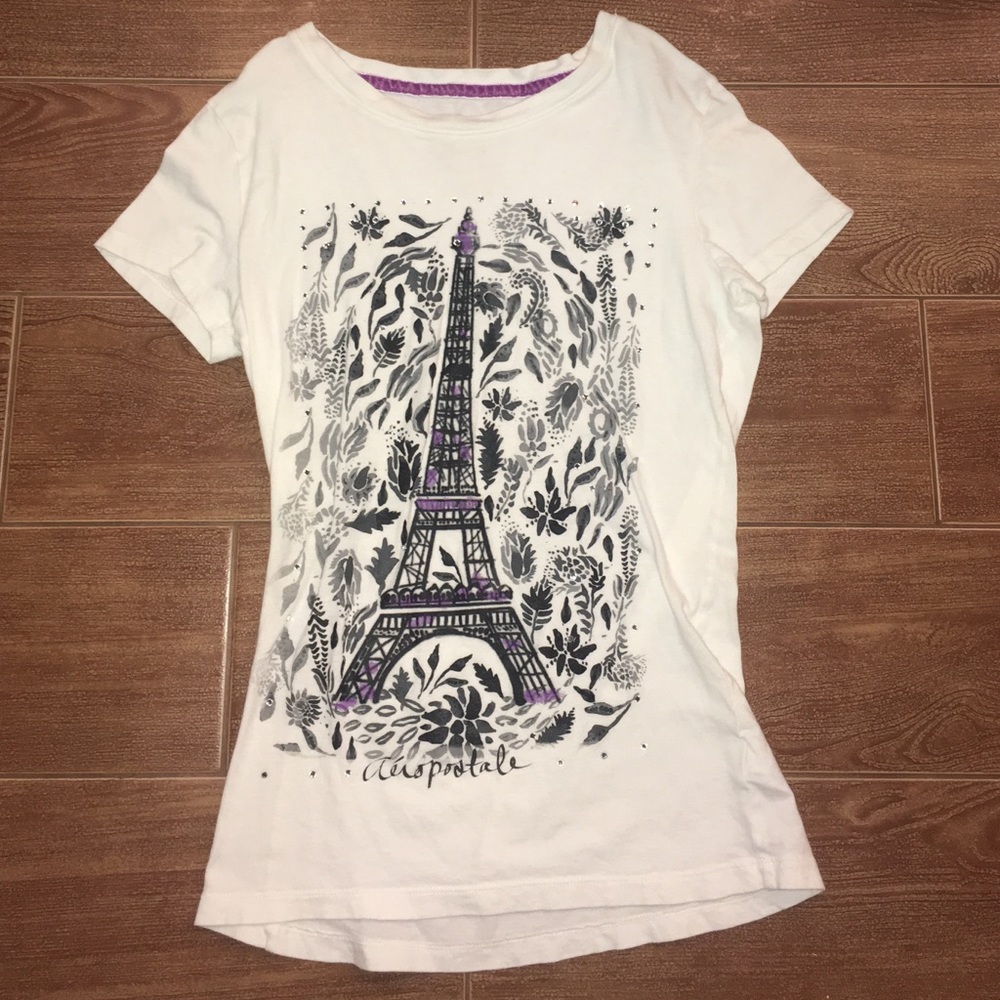 White short sleeve Eiffel Tower shirt with jewels