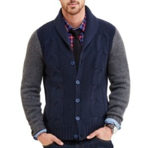 Nautica Navy Charcoal Mens  Collar Cable Knit