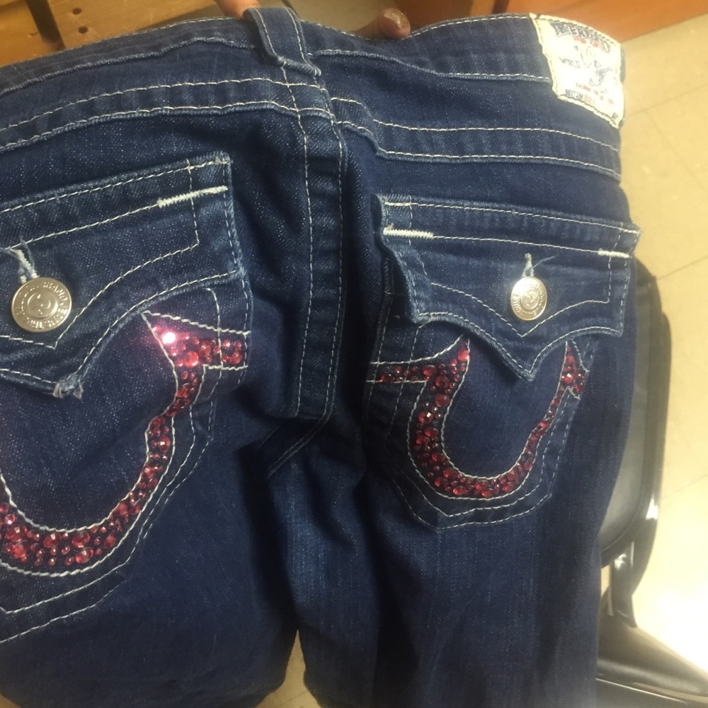 Pink rhinestone true religion jeans ! Becky style