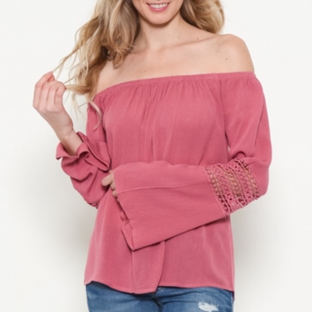 Pomegranate Color Off Shoulder Top