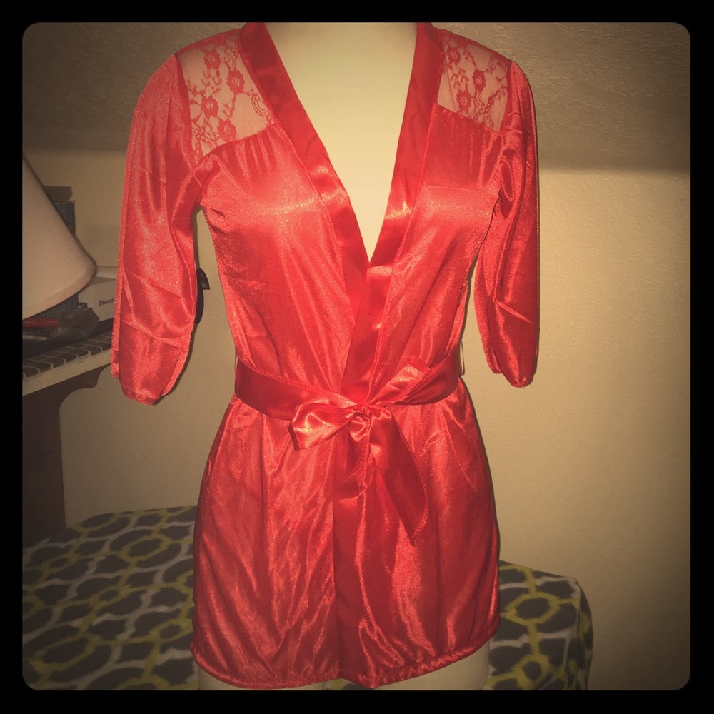 **SOLD**Red Satin & Lace Robe