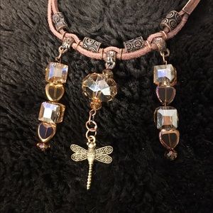 Suede Copper and Gold Crystal Beads with Dragonfly