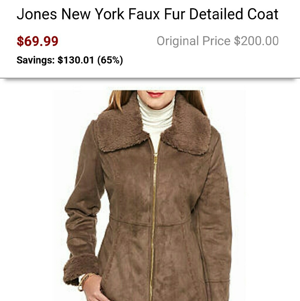 😲 NWOT Jones New York Faux fur detailed coat