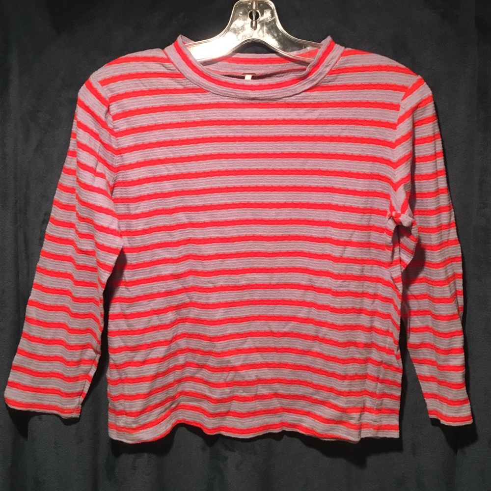 Free People Orange & Gray Striped Shirt
