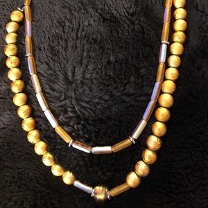Silver Chain Gold Iridescent & Gold Crackle Beads