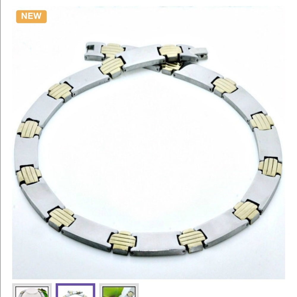 18k White & Yellow Gold & Stainless Steel Necklace