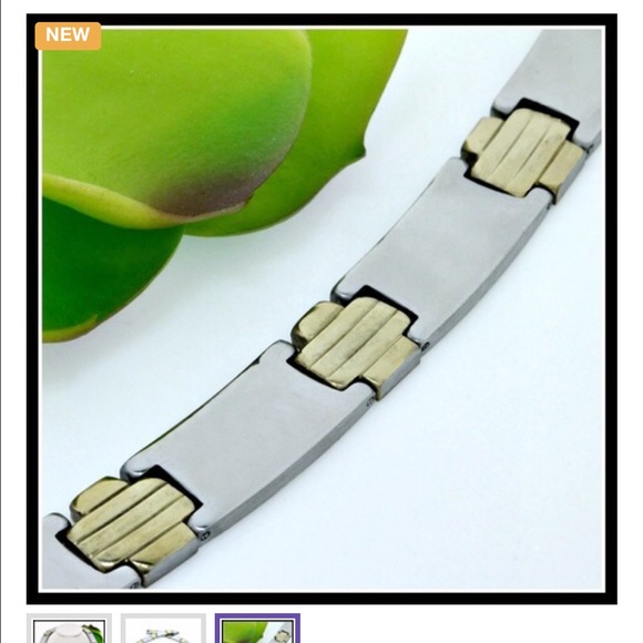 18k White & Yellow Gold & Stainless Steel Necklace - Picture 3 of 3