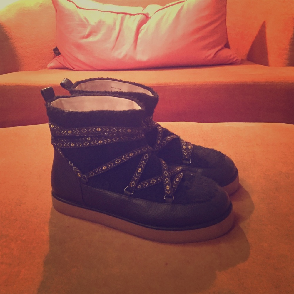 House of Harlow Leather and Faux Fur Booties