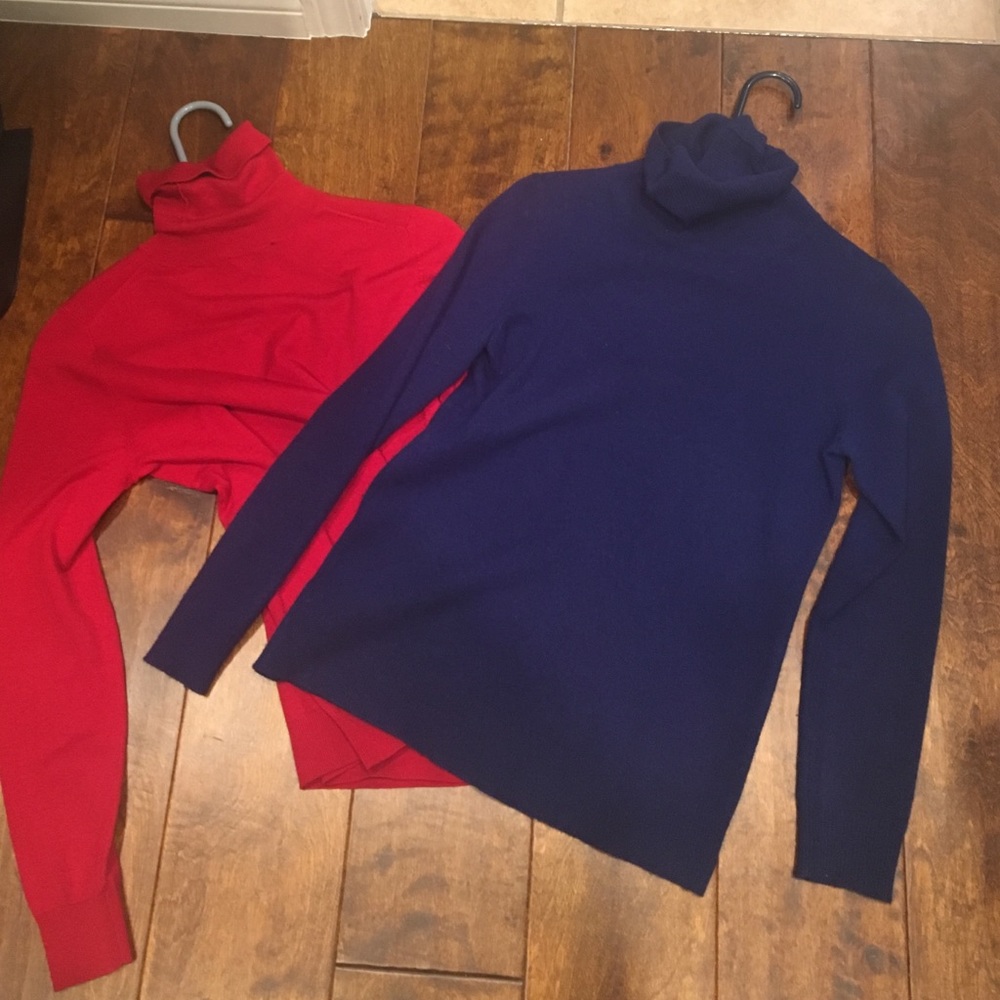 2 petite small turtleneck sweaters 1=100% cashmere