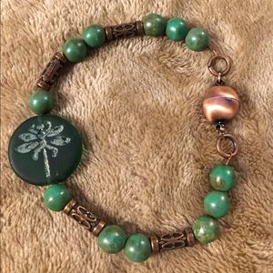 Copper and Jasper Beads Glass Dragonfly Bracelet