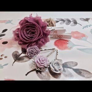 Chiffon Shabby flower hair pin set (4) purple grey
