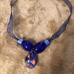 Cobalt Blue Organza and Glass Beads