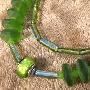 Lime Green Glass, Sea Glass, and Foil Bead Necklac