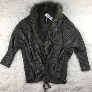 NWT XOXO FAUX FUR GRAY CARDIGAN SWEATER