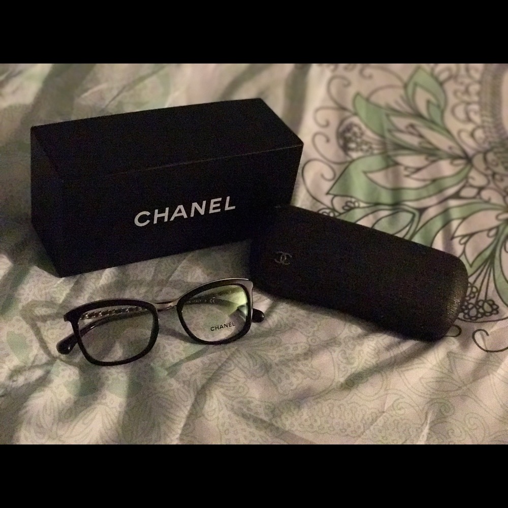 Authentic Chanel silver/black chain optical frame