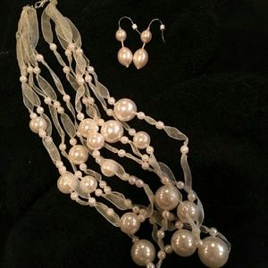 Pearl necklace and earrings