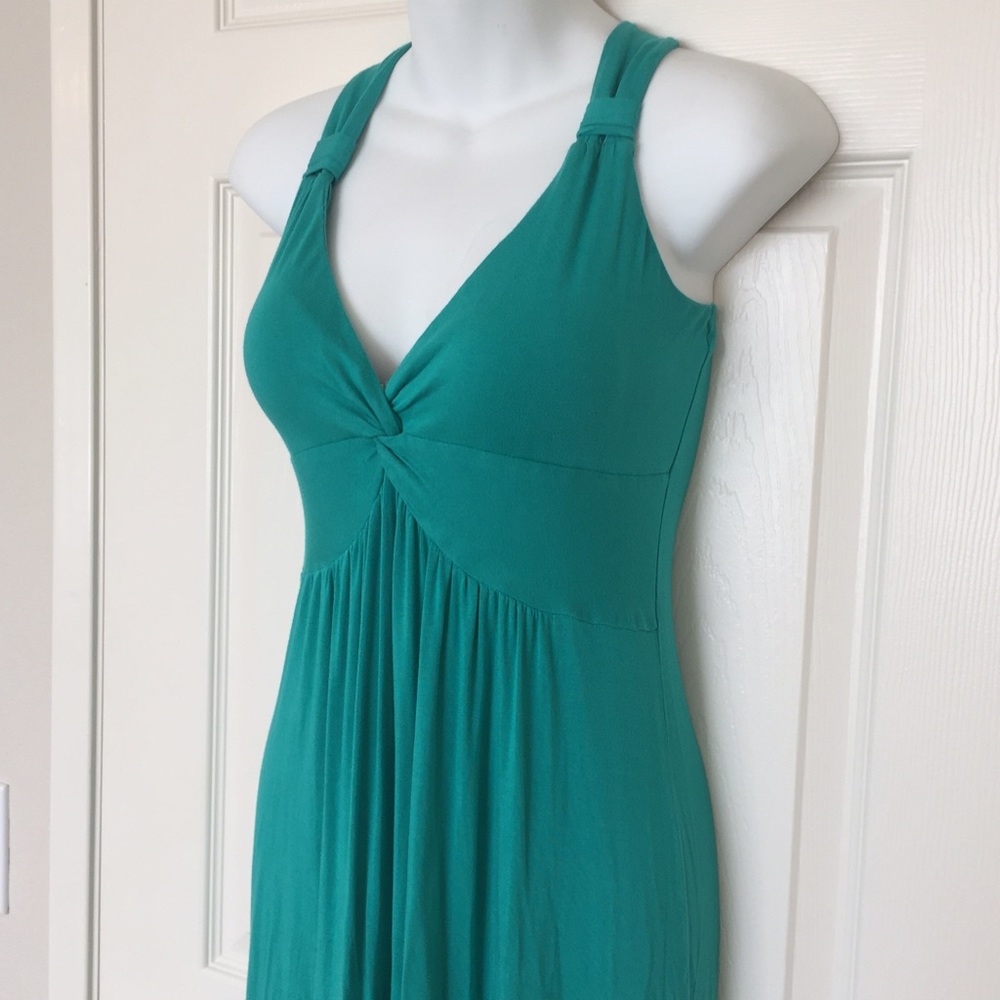 Teal green long maxi dress with empire waist