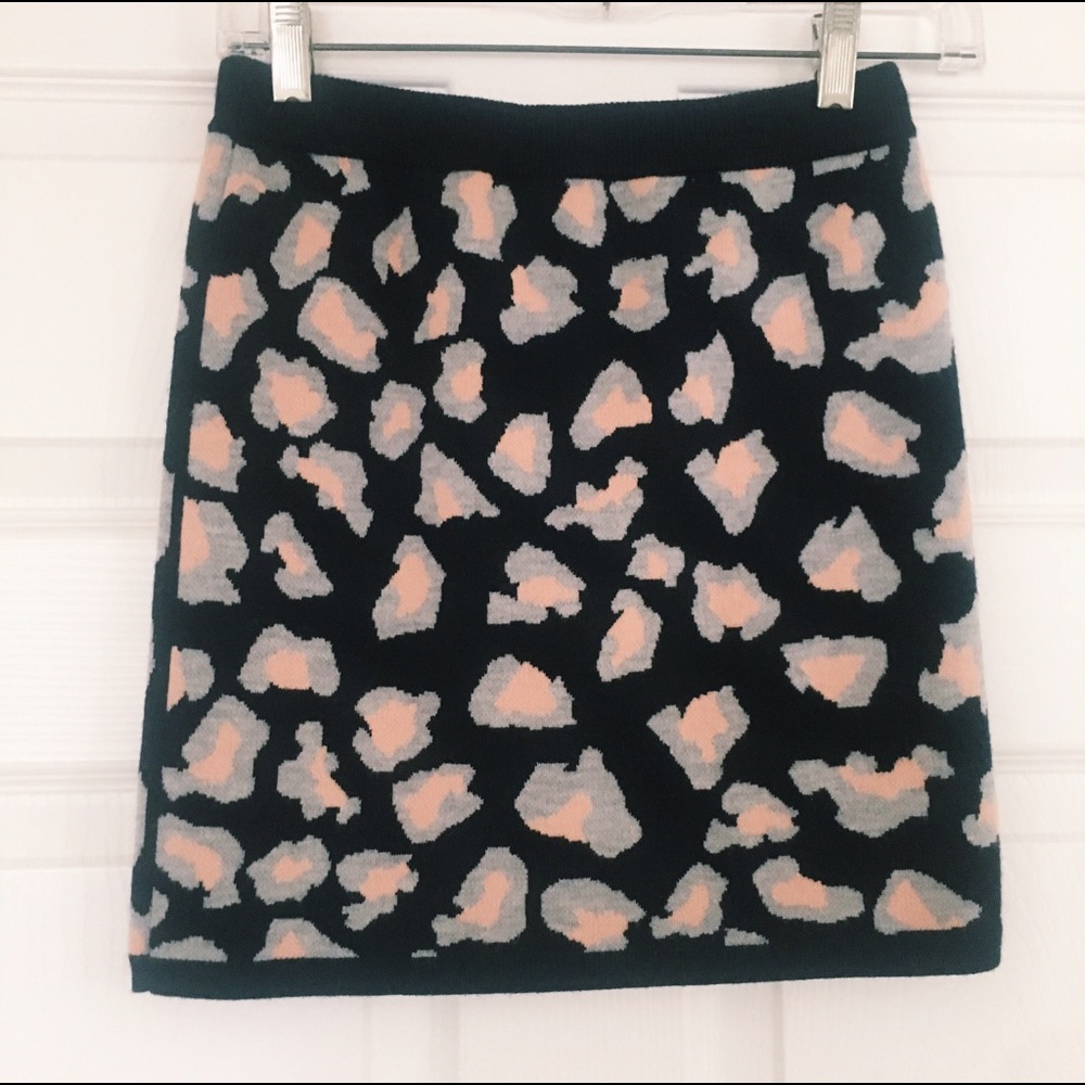 Club Monaco Knit Leopard Print Wool Mini Skirt