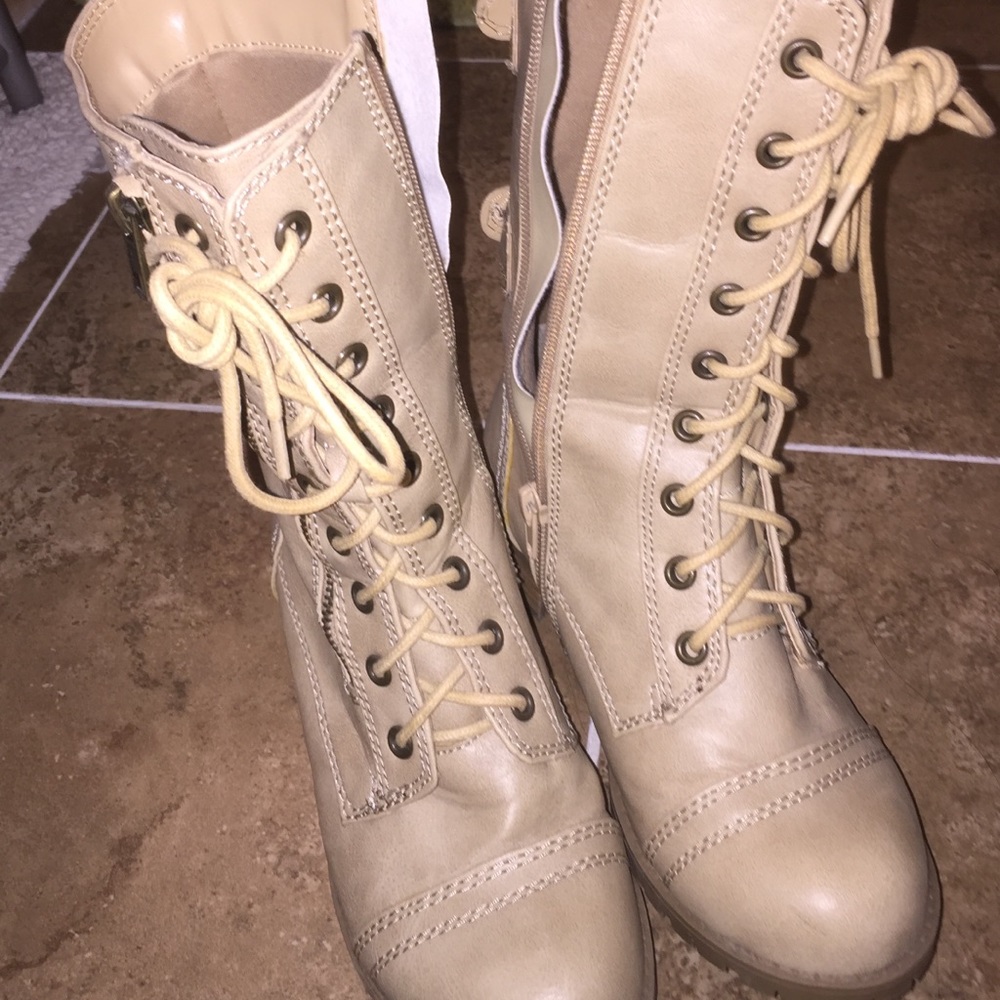 White/cream combat boots
