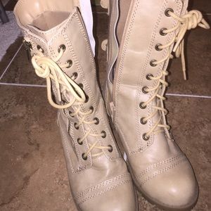White/cream combat boots