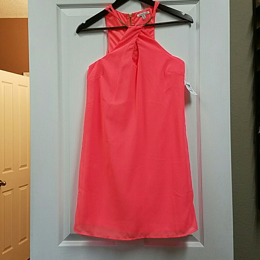 Bright coral key hole dress