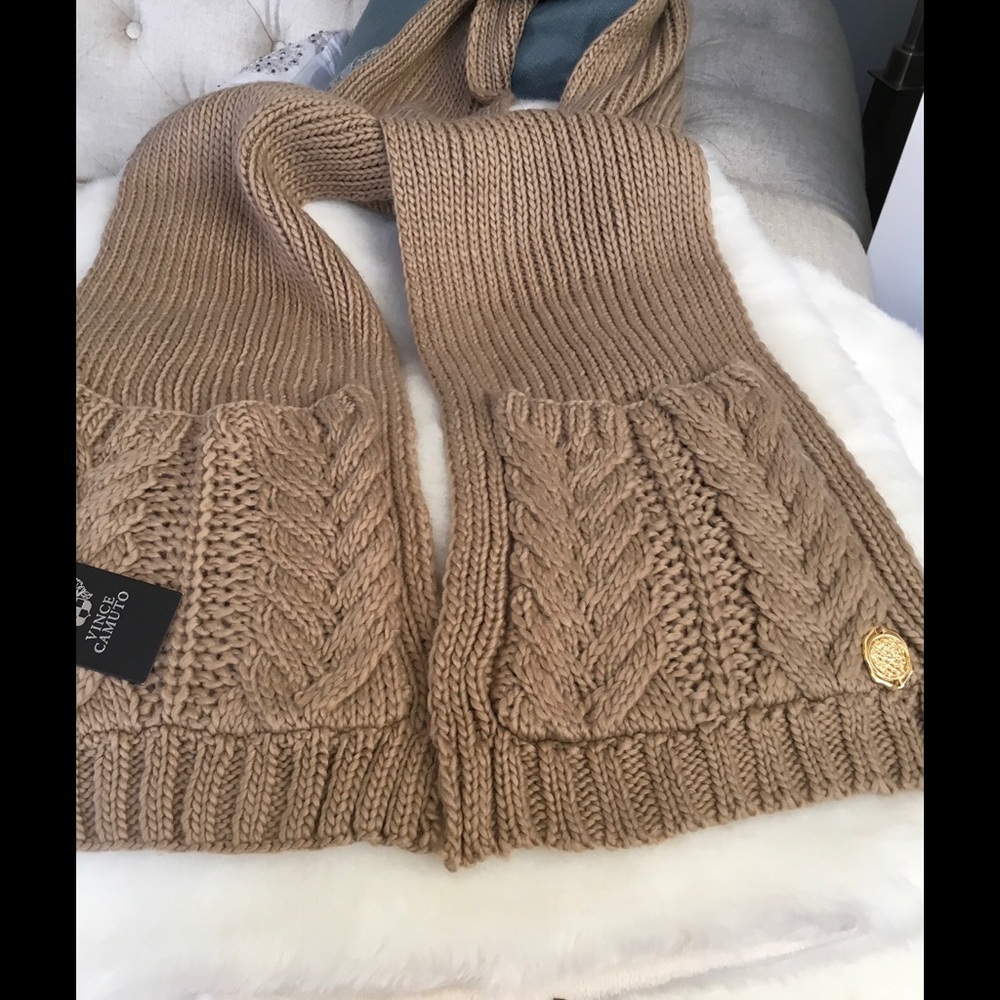 🍁Vince Camuto Cable Stitch Cardigan Camel Scarf🍁 - Picture 4 of 8