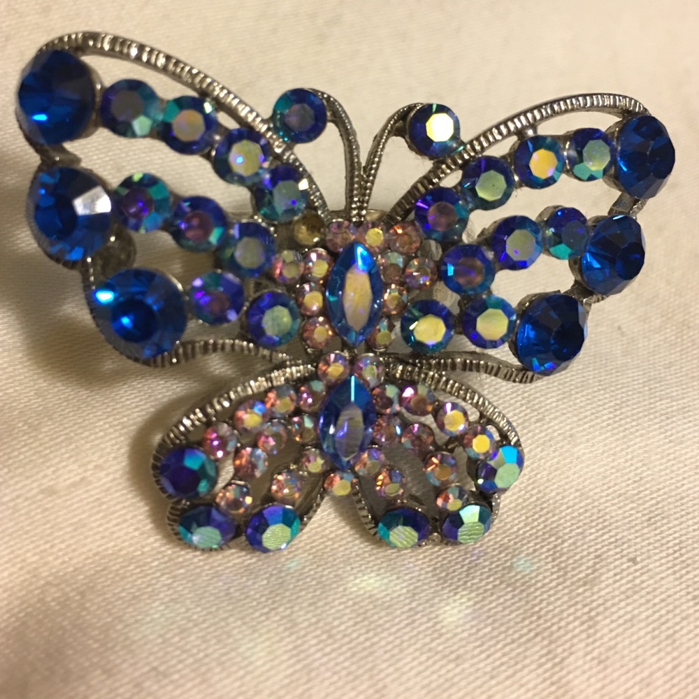 Blue Rhinestone Butterfly Statement Ring - Picture 2 of 3