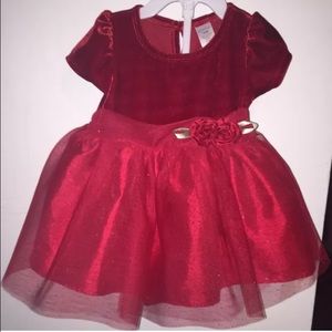 Infant Red Velvet Rose Dress And Ballerina