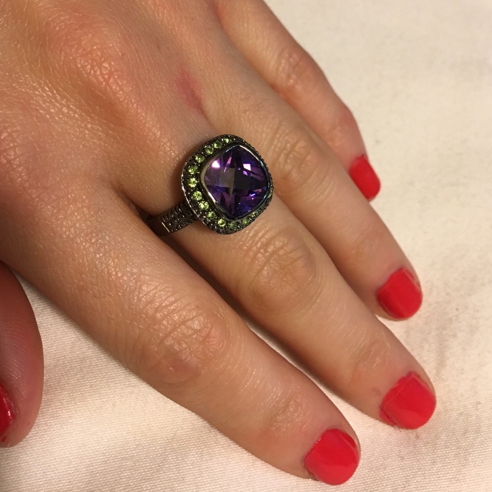 Gun Metal Purple Stone Statement Ring