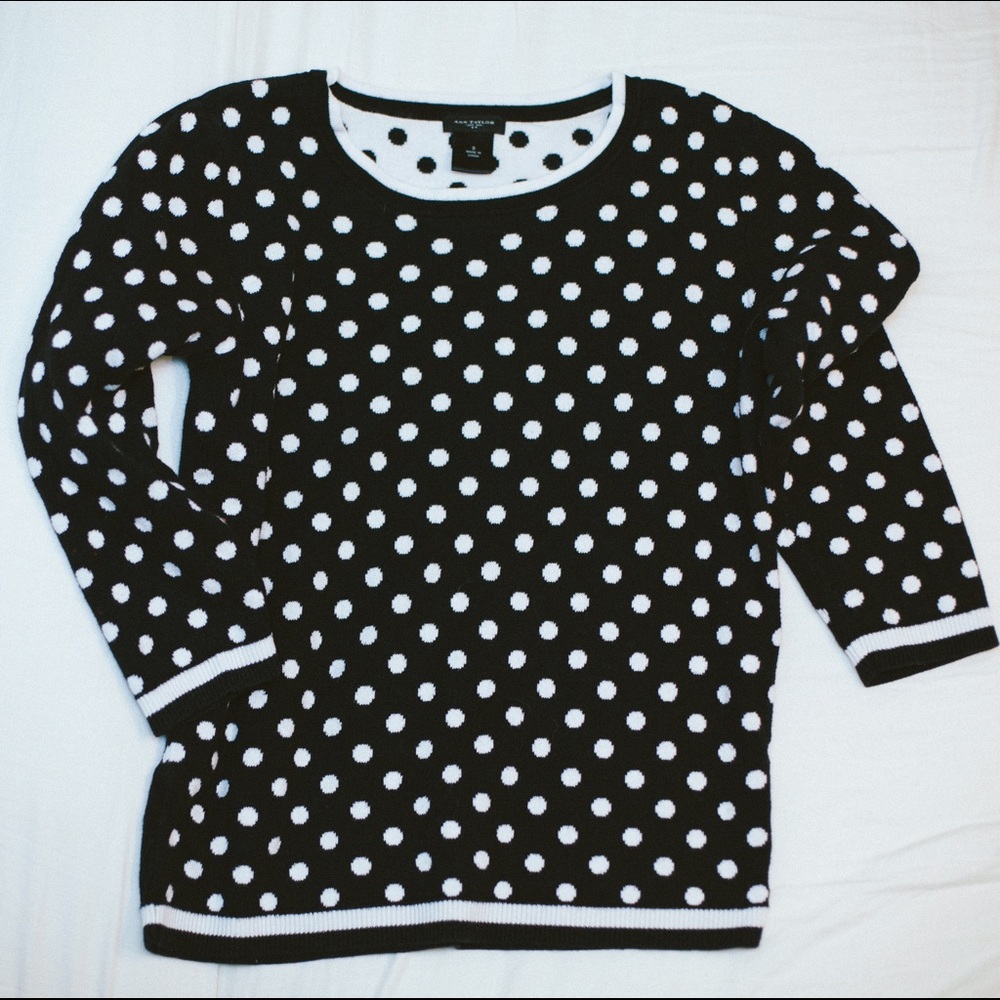 Ann Taylor Black and White Polka Dot Sweater