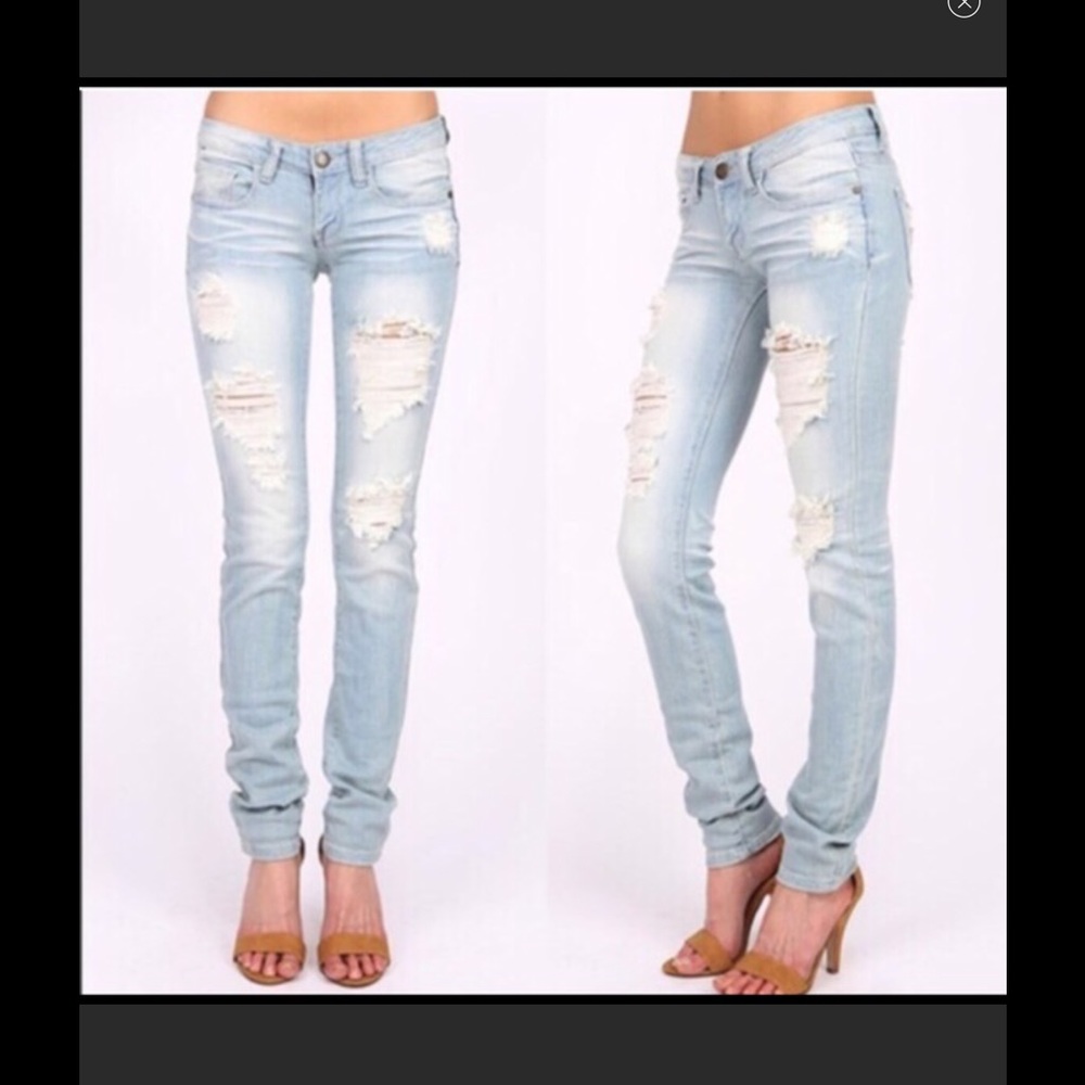 Light-wash Distressed Denim Skinnies