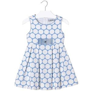 🚺👗Little Girl 2T-9 Sky-Blue Dot Social Dress