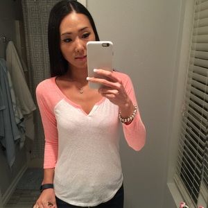 NWOT! Bright coral and white 3/4 baseball tee