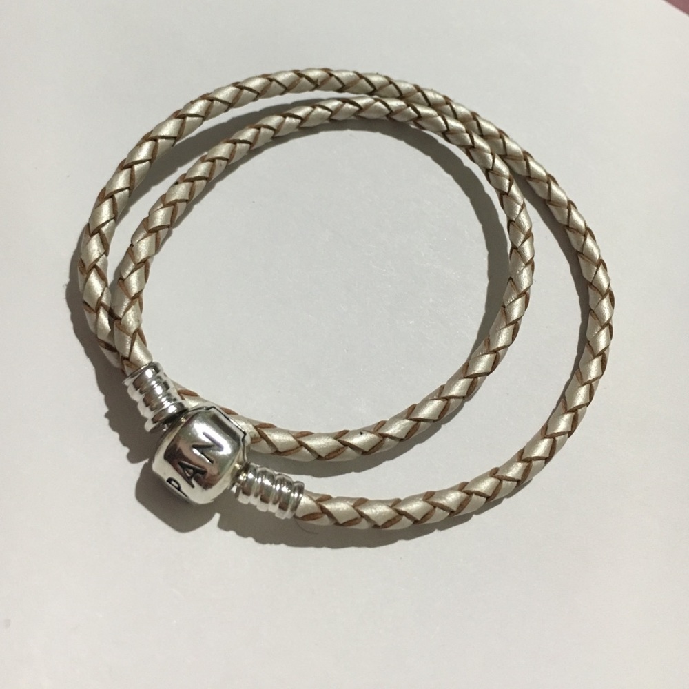 Pandora Champagne Braided Leather Charm Bracelet
