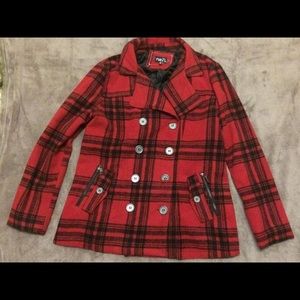 RUE 21 PLAID PEA COAT SIZE XL DOUBLE BREASTED