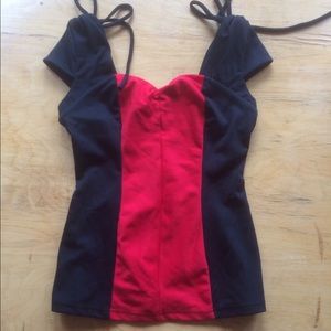 Unique Vintage L Sheila Knit Black Red Top