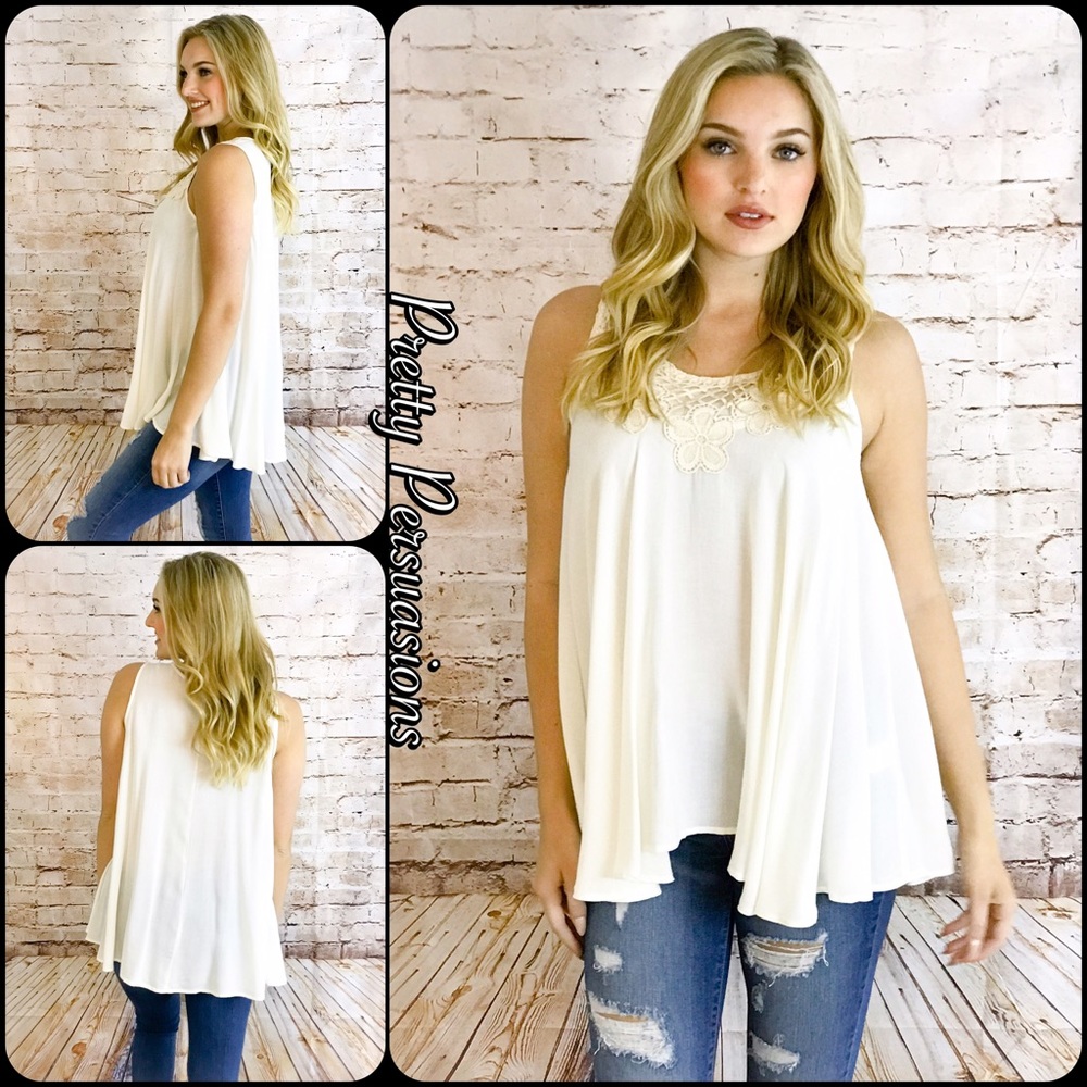 CLEARANCE‼️Floral Crochet Trim Sleeveless Top - Picture 1 of 5