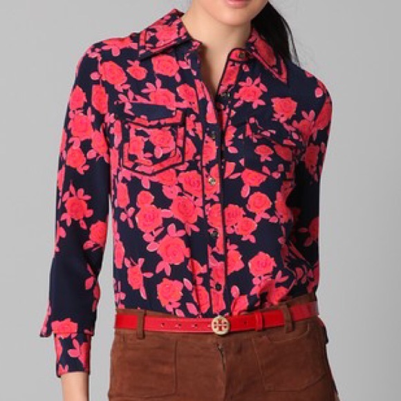 Tory Burch Tops - Navy Blue + Floral Bevin Blouse