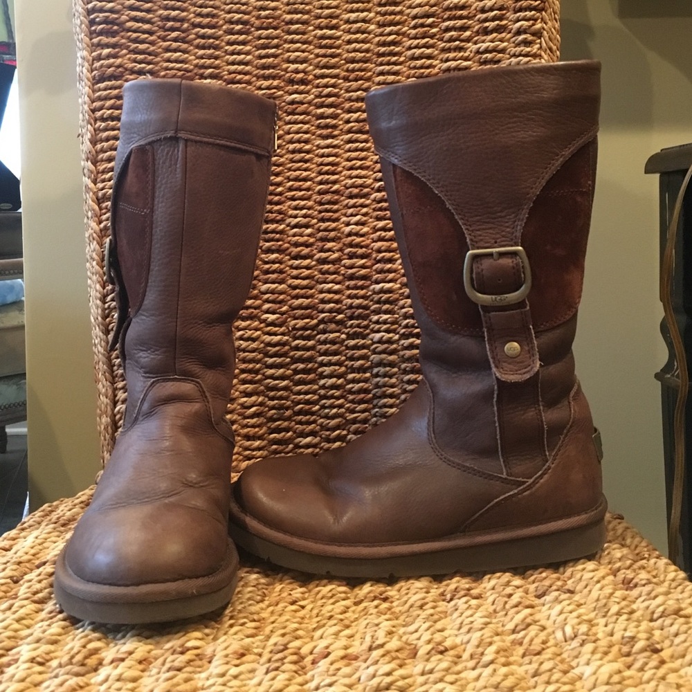 Leather Uggs with suede pocket and leather buckle