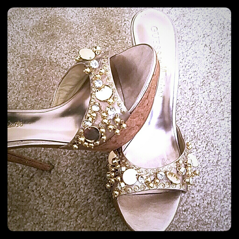 Guess by Marciano Gold Jeweled High Heels