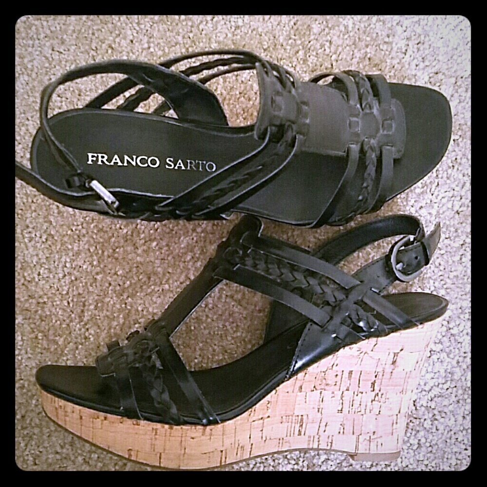 Franco Sarto Black Leather Wedged Heel