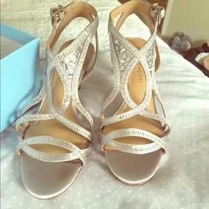 Silver high heel shoes. Never worn.