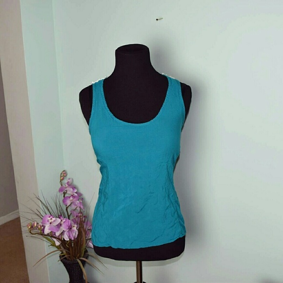 Tops - Aqua Colored Crochet Back Top