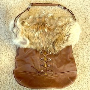 COACH LIMITED WINTER ED LACE LEATHER FUR TRIM Bag