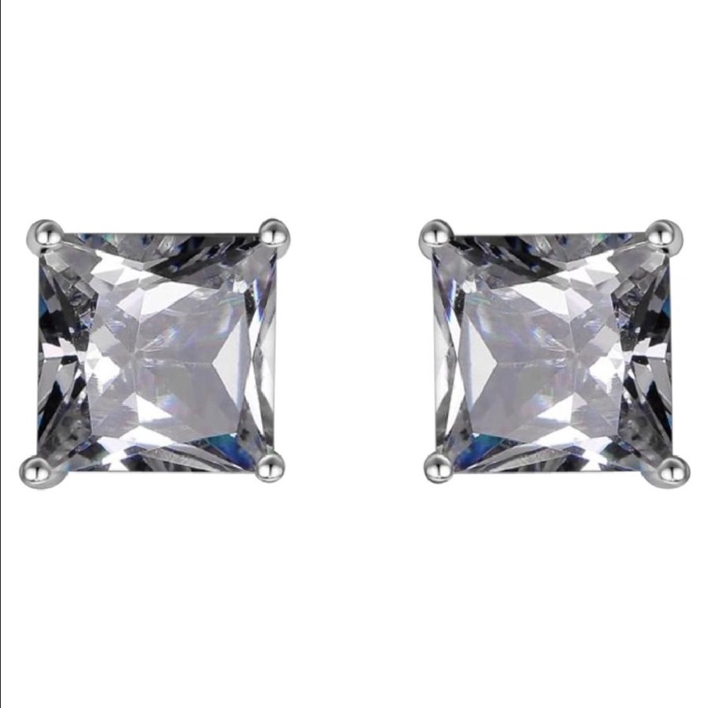 4ct princess cut AAA CZ stud earrings - Picture 2 of 4