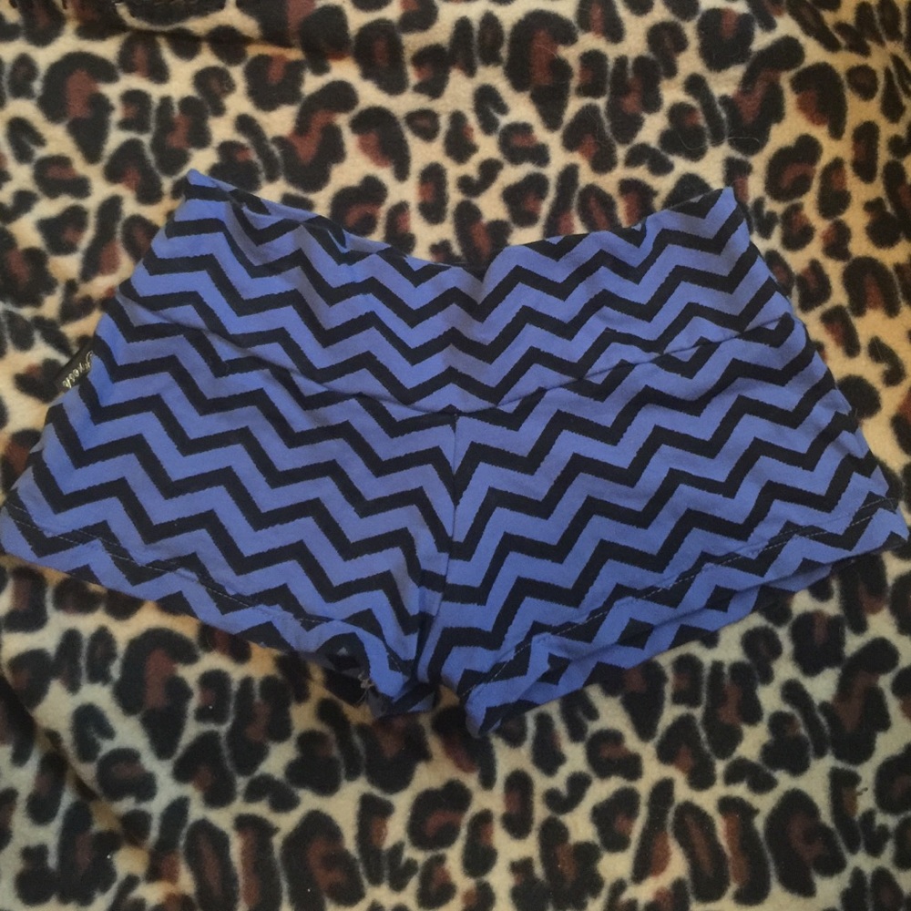 Sexy blue and black fitness booty shorts.