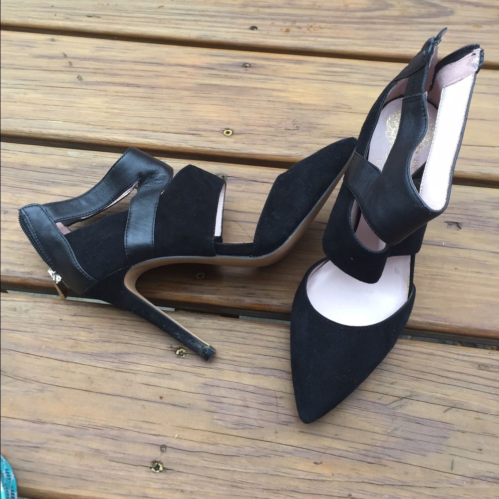 Vince Camuto Black Suede and Leather Heels