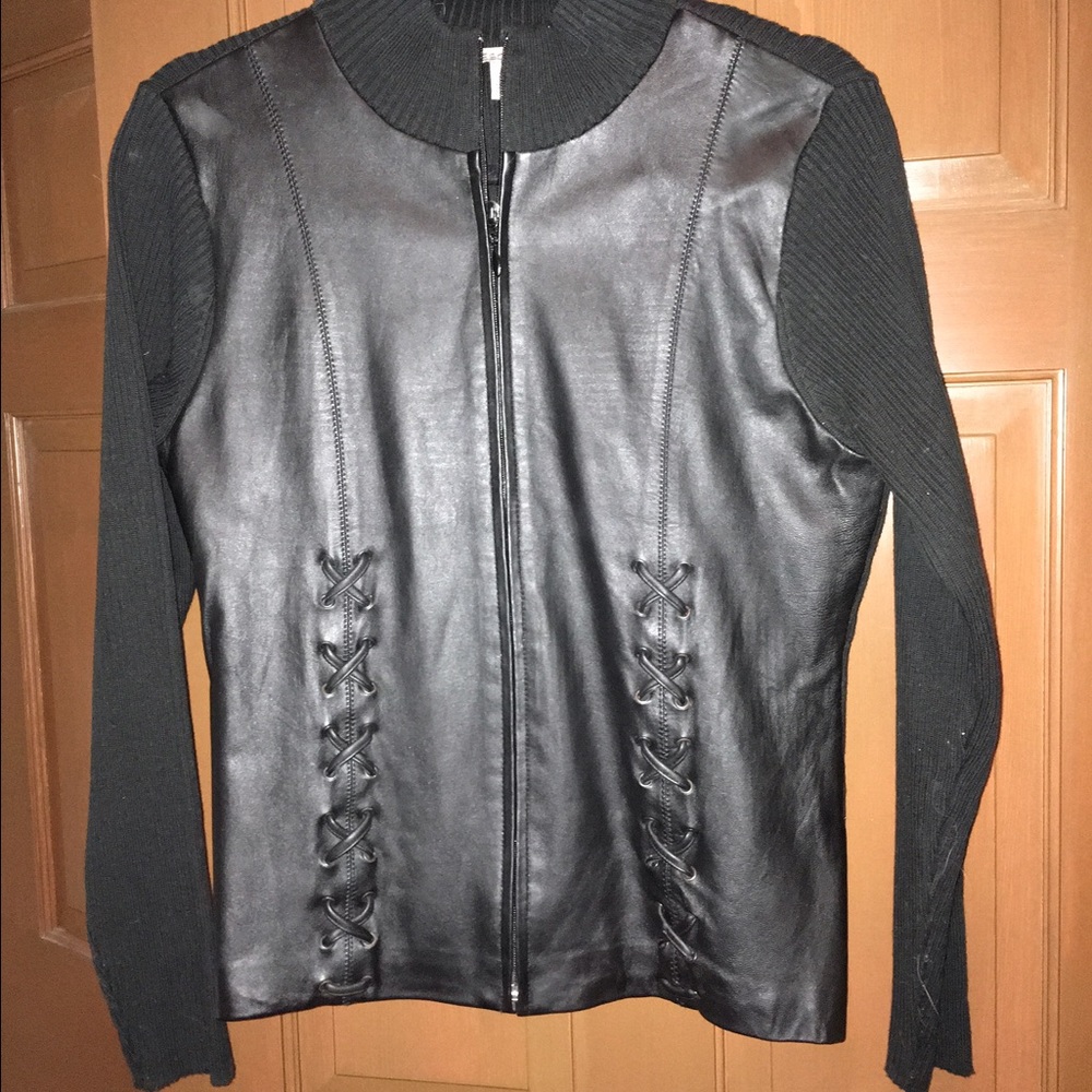 Black Leather/Sweater Cardigan